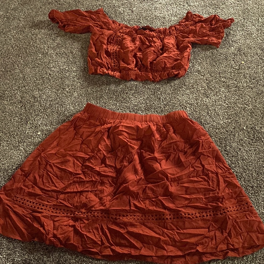 redish tan two piece